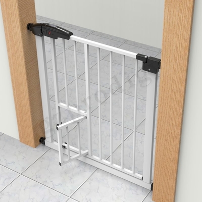 White Wall Mounted Easy Installation Pet Friendly Baby Metal Gate For Stair Protection