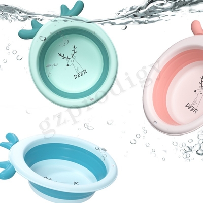 Portable Travel Household Foldable Wash Basin PP TPE Cartoon Style