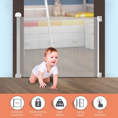 Space Saving Security Retractable Baby Gate White Grey Black Color