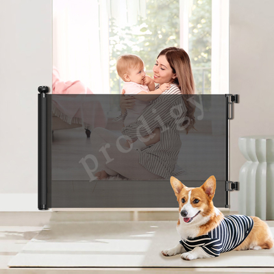 Baby And Pet Retractable Mesh Gate Extends Up To 196&quot; Wide Child Safety Stair Gate